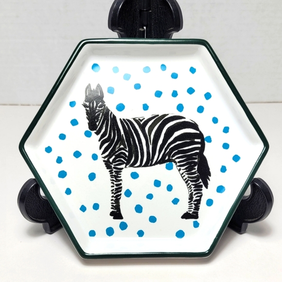 Zebra Hexagon Trinket Dish Blue Polka Dots NWT - Picture 1 of 6